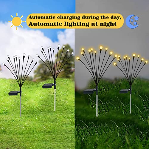 PUOSUO 2 Packs 10LED Solar Powered Firefly Lights,Swaying Solar Lights,Decorative Lights,Outdoor Waterproof Firefly Path Lights for Pathway Yard Patio Landscape,Fun Flowing in Wind-Bright (Warm)