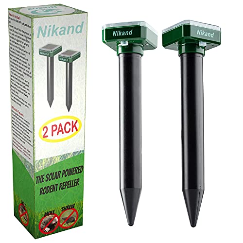 Mole Repellent Stakes 2 Pack - Gopher Repellent Ultrasonic Solar Powered - Sonic Spike Mole and Vole Deterrent for Lawn Garden & Yard - Electronic Devices Outdoors Pest Repeller Snakes Rodents Chaser