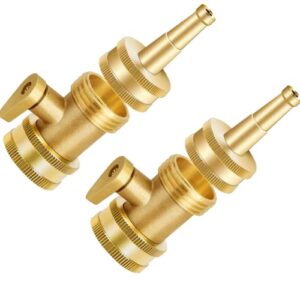 jet nozzle high pressure with garden hose shutoff valve, solid brass high pressure hose nozzle sprayer sweeper, heavy duty 3/4” ght connector – 2 set, gold (js-008)