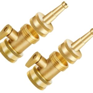 Jet Nozzle High Pressure with Garden Hose Shutoff Valve, Solid Brass High Pressure Hose Nozzle Sprayer Sweeper, Heavy Duty 3/4'' GHT Connector - 2 Set, Gold (JS-008)