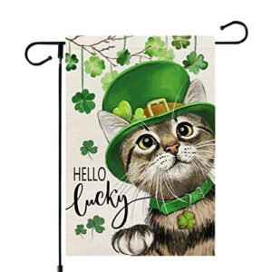 crowned beauty st patricks day cat garden flag 12×18 inch double sided for outside small hello lucky burlap green shamrocks clovers hat yard holiday decoration