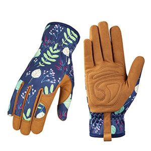 leather gardening gloves for women – working gloves for weeding, digging, planting, raking and pruning (b-blue)