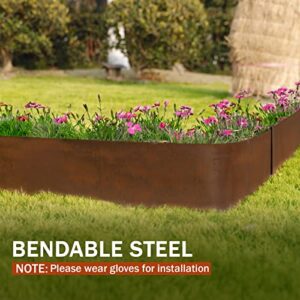 Worth Garden 6 Pack Cor-Ten Steel Landscape Edging w/Rust Patina Finish - 40" L x 8" H Strips - Hammer-in 14-Gauge Metal Corten Edging Border w/ 7 Clips & Gloves - Edge for Lawn Yard (20Ft Total)