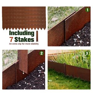 Worth Garden 6 Pack Cor-Ten Steel Landscape Edging w/Rust Patina Finish - 40" L x 8" H Strips - Hammer-in 14-Gauge Metal Corten Edging Border w/ 7 Clips & Gloves - Edge for Lawn Yard (20Ft Total)