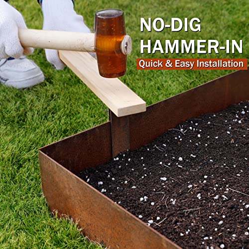 Worth Garden 6 Pack Cor-Ten Steel Landscape Edging w/Rust Patina Finish - 40" L x 8" H Strips - Hammer-in 14-Gauge Metal Corten Edging Border w/ 7 Clips & Gloves - Edge for Lawn Yard (20Ft Total)