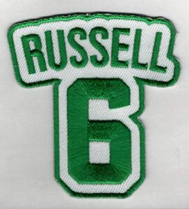 bill russell no. 6 patch – boston basketball jersey number green/white embroidered diy sew or iron-on patch usa seller