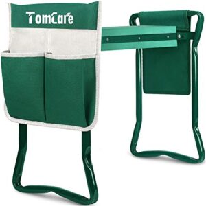 tomcare garden kneeler seat garden bench garden stools foldable stool with tool bag pouch eva foam pad outdoor portable kneeler gardening gifts for women men, large 21.65″x10.62″x18.89″, green