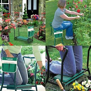 TomCare Garden Kneeler Seat Garden Bench Garden Stools Foldable Stool with Tool Bag Pouch EVA Foam Pad Outdoor Portable Kneeler Gardening Gifts for Women Men, Large 21.65"x10.62"x18.89", Green