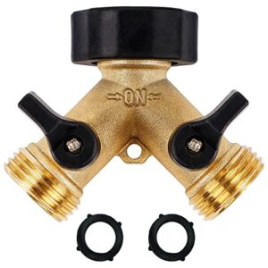 biswing garden hose splitter 2 way, heavy duty brass connector tap splitter, y splitter 2 valves with 2 extra rubber washers