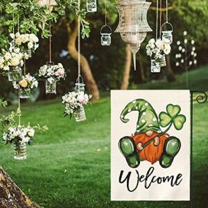 AVOIN colorlife Welcome St Patricks Day Garden Flag 12x18 Inch Double Sided, Leprechaun Gnome Shamrock Rustic Yard Outdoor Decoration