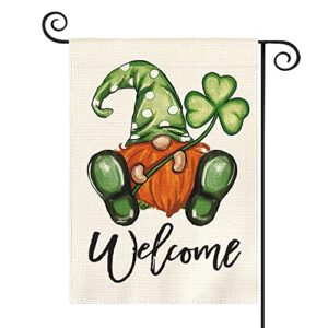 avoin colorlife welcome st patricks day garden flag 12×18 inch double sided, leprechaun gnome shamrock rustic yard outdoor decoration