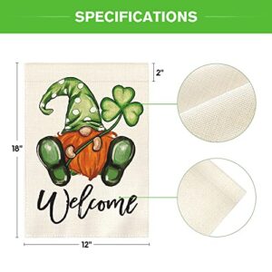 AVOIN colorlife Welcome St Patricks Day Garden Flag 12x18 Inch Double Sided, Leprechaun Gnome Shamrock Rustic Yard Outdoor Decoration