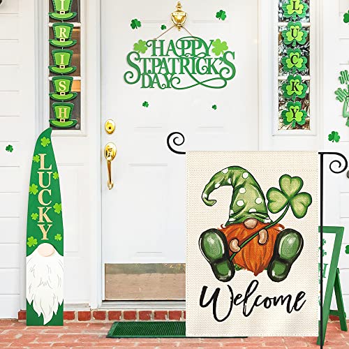 AVOIN colorlife Welcome St Patricks Day Garden Flag 12x18 Inch Double Sided, Leprechaun Gnome Shamrock Rustic Yard Outdoor Decoration