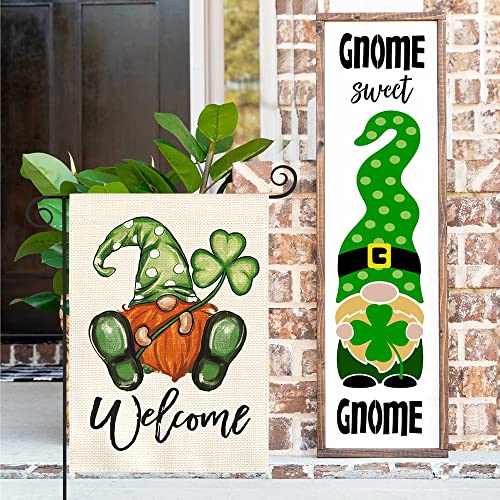 AVOIN colorlife Welcome St Patricks Day Garden Flag 12x18 Inch Double Sided, Leprechaun Gnome Shamrock Rustic Yard Outdoor Decoration