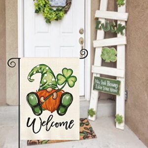 AVOIN colorlife Welcome St Patricks Day Garden Flag 12x18 Inch Double Sided, Leprechaun Gnome Shamrock Rustic Yard Outdoor Decoration