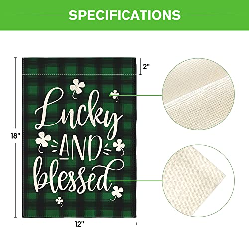 AVOIN colorlife Lucky and Blessed Watercolor Buffalo Plaid Shamrock Garden Flag Double Sided, St Patricks Day Yard Outdoor Flag 12x18 Inch