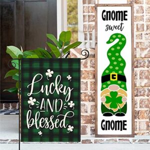 AVOIN colorlife Lucky and Blessed Watercolor Buffalo Plaid Shamrock Garden Flag Double Sided, St Patricks Day Yard Outdoor Flag 12x18 Inch