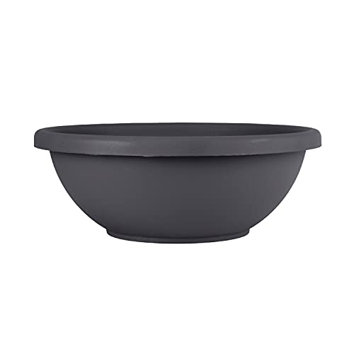 The HC Companies 14 Inch Large Garden Bowl Planter - Shallow Plant Pot with Drainage Plug for Indoor Outdoor Flowers, Herbs, Warm Gray