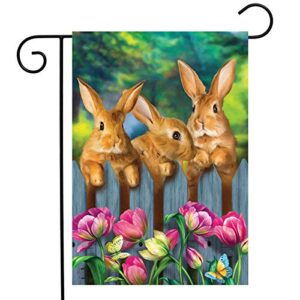 garden bunnies spring garden flag tulips easter rabbits 18″ x 12.5″