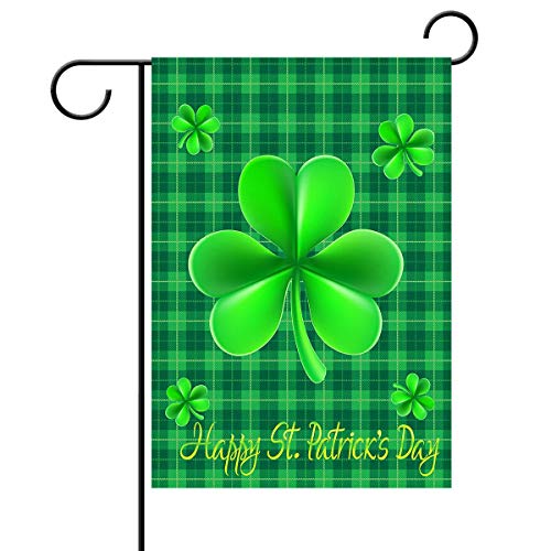 St Patricks Day Garden Flag,Happy St Patrick's Day Flag Double Sided 12x18, Shamrock Green Buffalo Plaid Outdoor Flags Lucky Clovers Happy St Patty's Day Irish House Flag Yard Banners for Home Lawn