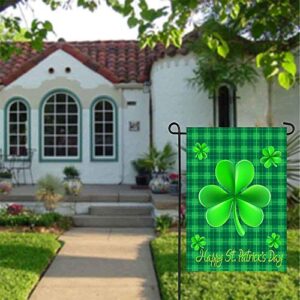 St Patricks Day Garden Flag,Happy St Patrick's Day Flag Double Sided 12x18, Shamrock Green Buffalo Plaid Outdoor Flags Lucky Clovers Happy St Patty's Day Irish House Flag Yard Banners for Home Lawn