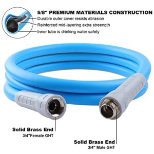 HQMPC Hose Garden Hose With Swivel Grip 5/8 in. x 8ft, Water Hose Heavy Duty Durable Material Water Hose with Solid Fittings (BLUE)