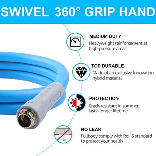 HQMPC Hose Garden Hose With Swivel Grip 5/8 in. x 8ft, Water Hose Heavy Duty Durable Material Water Hose with Solid Fittings (BLUE)