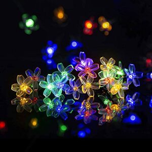 solpex solar flower string lights, 2 pack each 23ft 50led solar fairy flower lights, solar blossom string lights for patio, garden, tree, fence, christmas, party, holiday decorations- multicolor