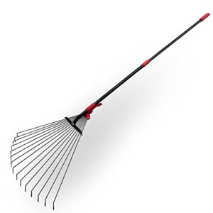 hxbyx 64 inch garden leaf rake, 15 metal tines, adjustable handle and rake tooth spacing, yard leaf rake for picking up leaves, grass clippings, shrubs, garbage and more