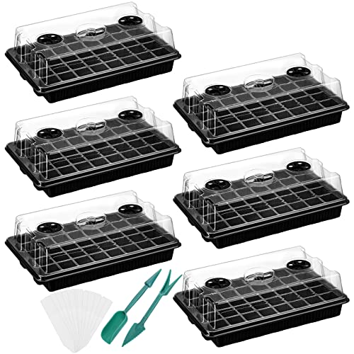 Youeon 6 Pack Seed Starter Tray with Adjustable Humidity Dome, Seed Starter Kit 240 Cells Total Tray, Garden Propagator Set with Planter Labels and Seedling Tools, Seedling Tray Kits, Black