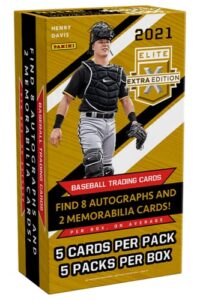 2021 panini elite extra edition baseball hobby box (5 packs/5 cards; 8 autos, 2 mems)