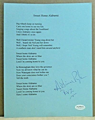 Artimus Pyle For Lynyrd Skynyrd Signed Sweet Home Alabama with JSA Sticker No Card