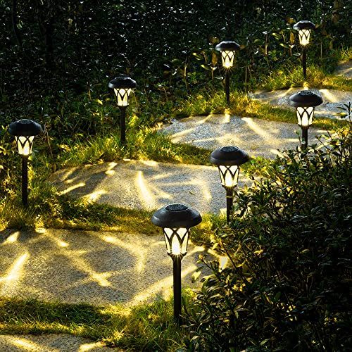 GIGALUMI Solar Pathway Lights 6 Pack, Solar Landscape Lights Warm White, Super Bright High Lumen Waterproof Metal Automatic Solar Yard Lights for Path, Garden, Lawn, Patio and Walkway