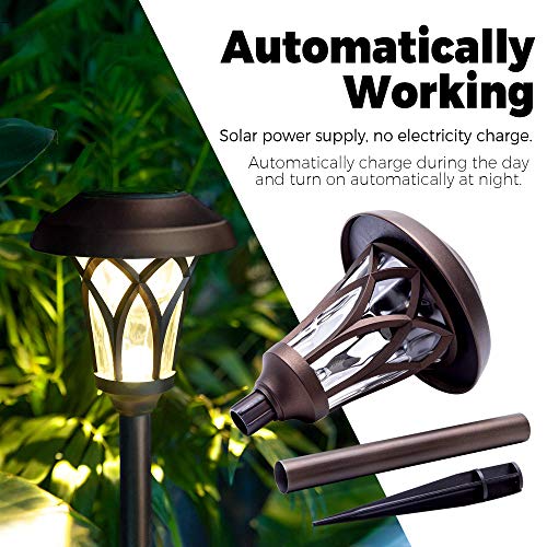 GIGALUMI Solar Pathway Lights 6 Pack, Solar Landscape Lights Warm White, Super Bright High Lumen Waterproof Metal Automatic Solar Yard Lights for Path, Garden, Lawn, Patio and Walkway