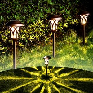 GIGALUMI Solar Pathway Lights 6 Pack, Solar Landscape Lights Warm White, Super Bright High Lumen Waterproof Metal Automatic Solar Yard Lights for Path, Garden, Lawn, Patio and Walkway