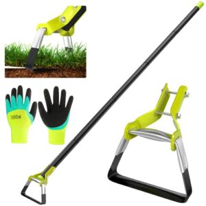 sorsweet garden hoe, 74 inches hula hoe, adjustable stirrup hoe with gardening gloves, garden tools for weeding and loosening soil