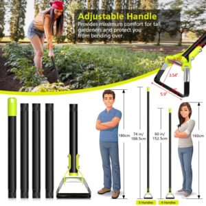 SORSWEET Garden Hoe, 74 Inches Hula Hoe, Adjustable Stirrup Hoe with Gardening Gloves, Garden Tools for Weeding and Loosening Soil