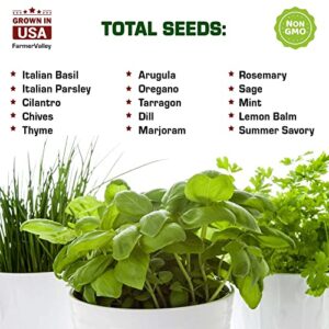 15 Culinary Medicinal Herb Seeds Pack for Planting Indoors and Outdoors - 100% Heirloom, USA Grown, Non GMO - Good for Hydroponic Garden - Arugula, Chives, Cilantro, Italian Basil, Parsley, and More