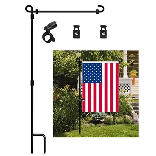 HOOSUN Garden Flag Stand, Premium Garden Flag Pole Holder Metal Powder-Coated Weather-Proof Paint with one Tiger Clip and two Spring Stoppers without flag