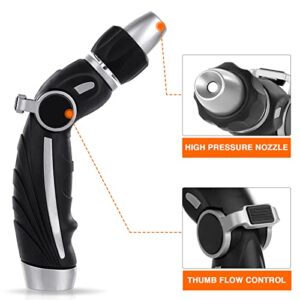 Flemoon Garden Hose Nozzle Sprayer, High Pressure, Heavy Duty Metal, Thumb Flow Control, Leak Free, Metal Water Hose Nozzle Spray to Wash Cars and Clean Floors, Silver