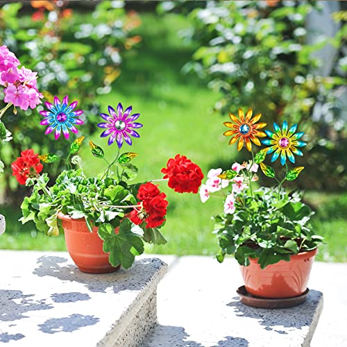 Venniy 4 Pcs Metal Flower Garden Stakes, 16.3inch Outdoor Garden Decor Metal Flower Stick for Patio, Lawn, Yard, Pathway