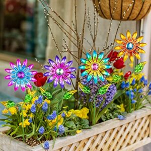 Venniy 4 Pcs Metal Flower Garden Stakes, 16.3inch Outdoor Garden Decor Metal Flower Stick for Patio, Lawn, Yard, Pathway