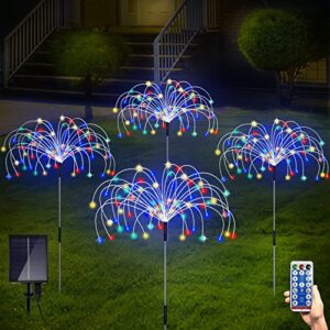 solar firework lights garden lights outdoor, 4 pack decorative solar lamps waterproof with remote, 8 lighting modes 120 led twinkling landscape outdoor decor for home pathway backyard lawn-colorful