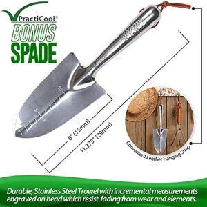 Practicool Garden Potting Mix Sieve - Stainless Steel Riddle - Soil sifting pan - with 8 Interchangeable Filter mesh Sizes - 2,3,4,6,7,9,11,12 mm and Bonus Spade