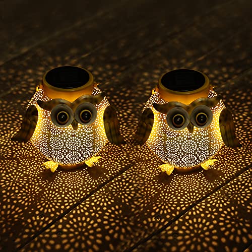 2 Pack Hanging Solar Lanterns - Garden Light Waterproof Metal Decorative Solar Lantern Lights Outdoor for Patio Yard Table Pathway with Owl Pattern