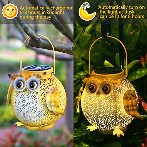 2 Pack Hanging Solar Lanterns - Garden Light Waterproof Metal Decorative Solar Lantern Lights Outdoor for Patio Yard Table Pathway with Owl Pattern