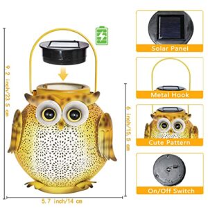 2 Pack Hanging Solar Lanterns - Garden Light Waterproof Metal Decorative Solar Lantern Lights Outdoor for Patio Yard Table Pathway with Owl Pattern