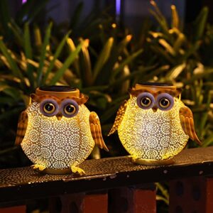 2 Pack Hanging Solar Lanterns - Garden Light Waterproof Metal Decorative Solar Lantern Lights Outdoor for Patio Yard Table Pathway with Owl Pattern