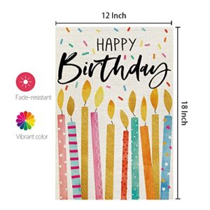 CROWNED BEAUTY Happy Birthday Garden Flag 12x18 Inch Double Sided Colorful Candles Outside Welcome Party Decoration Gift Yard Décor