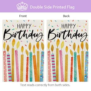 CROWNED BEAUTY Happy Birthday Garden Flag 12x18 Inch Double Sided Colorful Candles Outside Welcome Party Decoration Gift Yard Décor